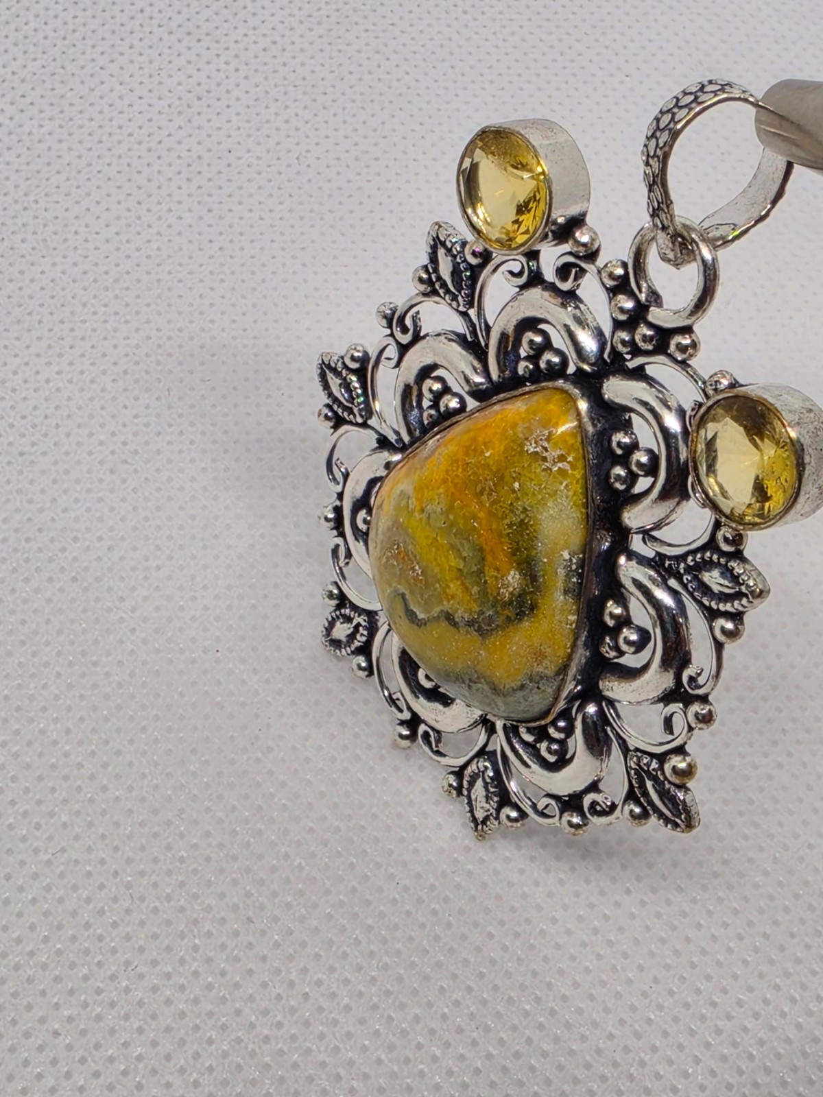 Bumble Bee Jasper and Citrine 925 Silver Plated Long Pendant Size 2.4″