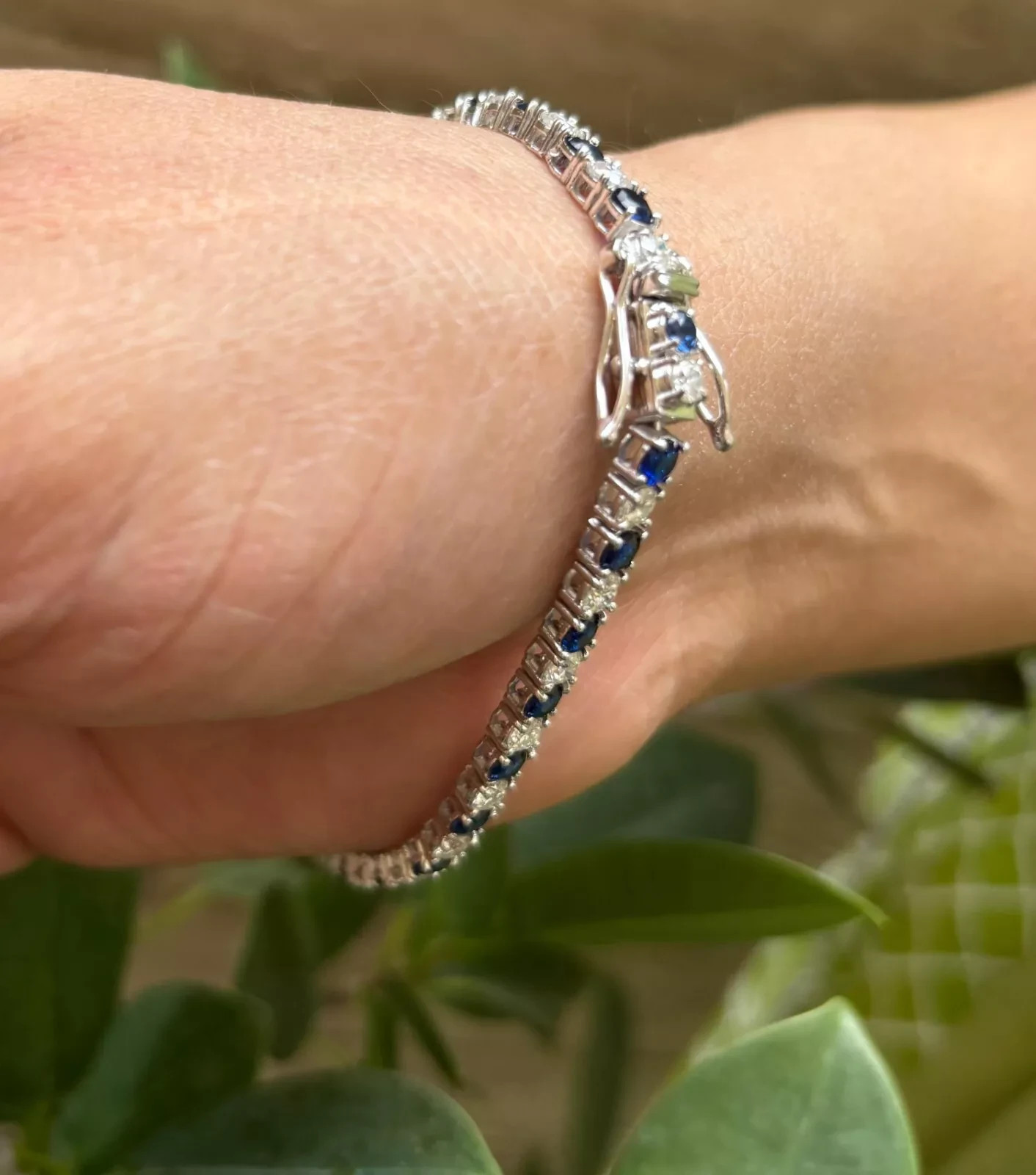 12.00 Ct Round Cut Natural Sapphire Diamond Bracelet 14K White Gold 7.5 Inch