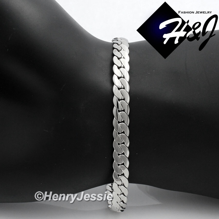 7″-11″MEN Stainless Steel 8mm Silver Miami Cuban Curb Link Chain Bracelet*N155