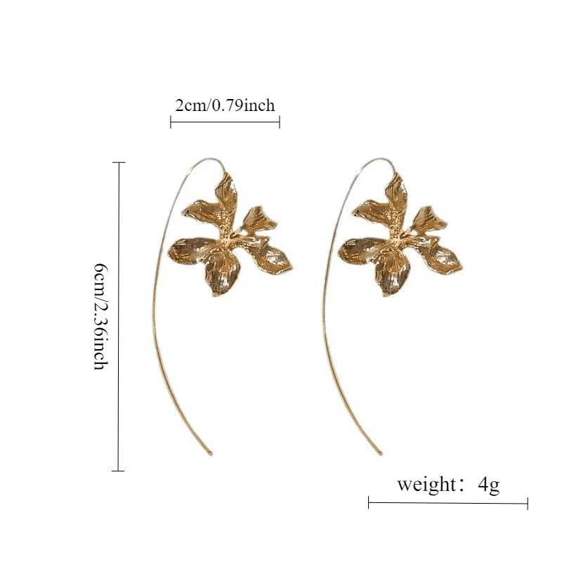 Women’s Iris Flower Pendant Earrings Golden Fashion Jewelry Alloy Eardrop
