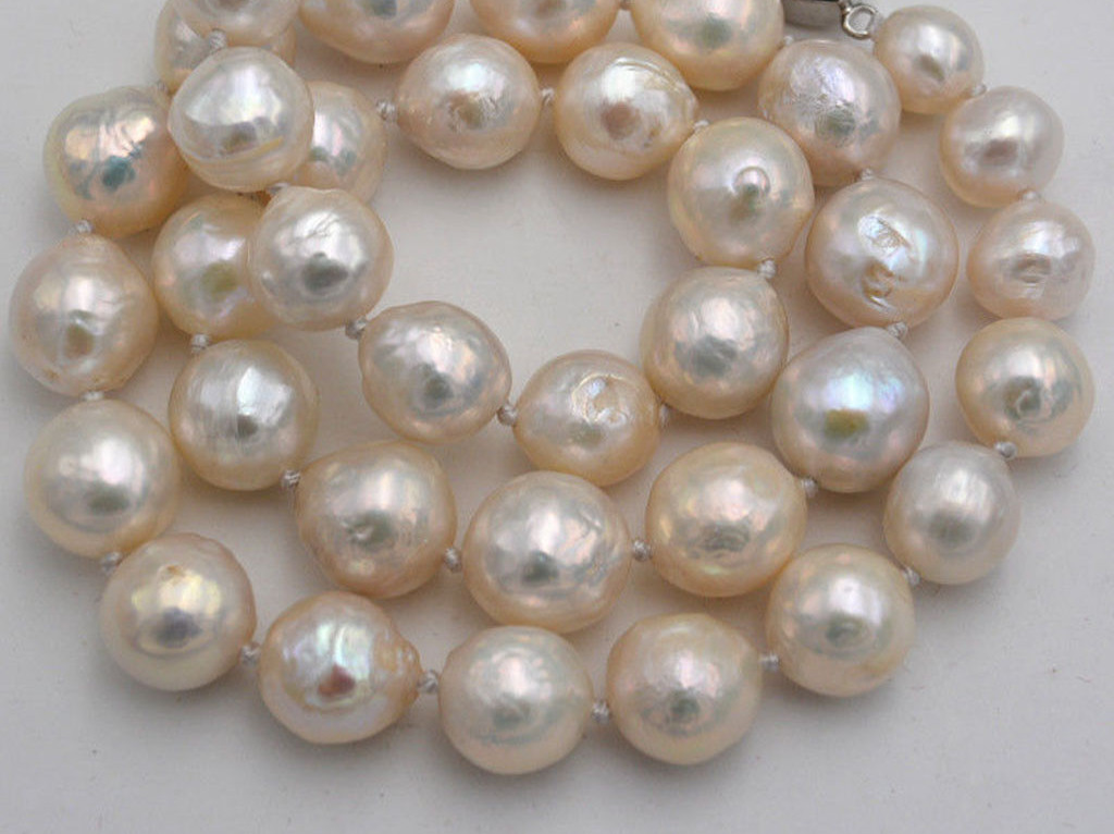 Huge 11-12mm Real Natural White South Sea Baroque Edison Pearl Necklace 14-36”