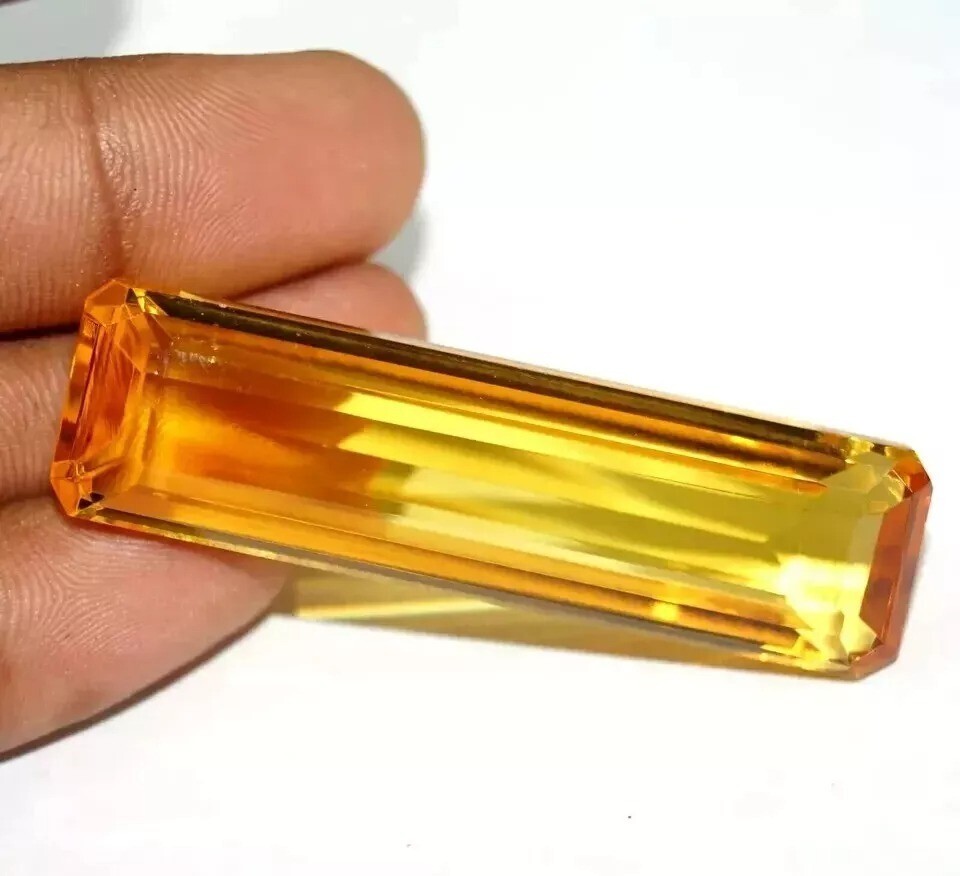 Yellow Citrine Natural Brazilian Emerald Cut 91-92 Ct Loose Gemstone Certified