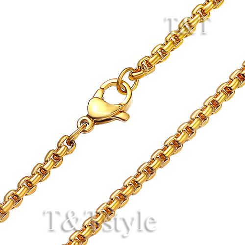 T&T 2mm 14K Gold GP Stainless Steel Round Box Chain Necklace (C145)