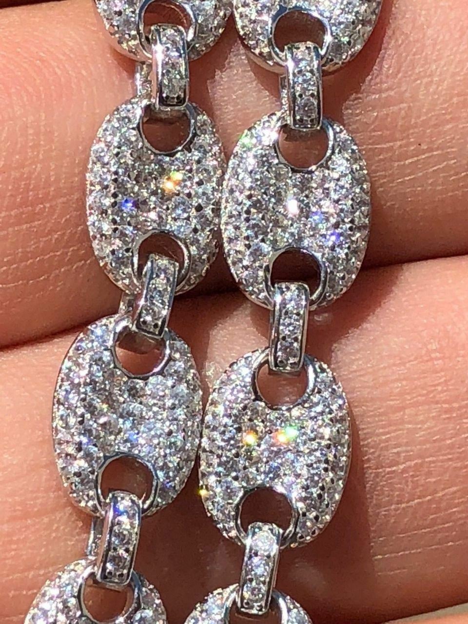 Iced Gucci Link Bracelet Solid 925 Silver Out Moissanite Passes Tester