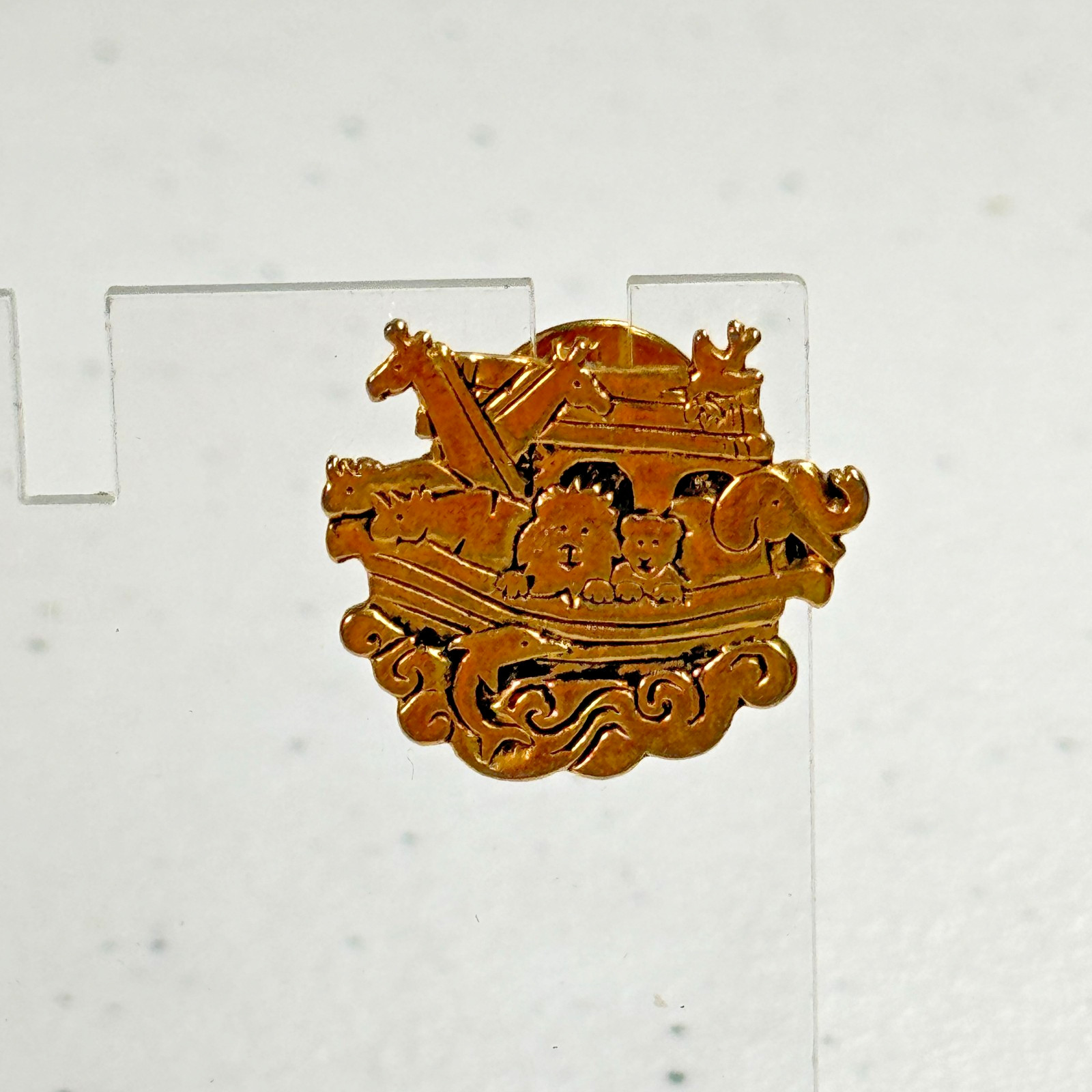 Vintage Brooch Noahs Ark Animals Religious Gold Tone Pin