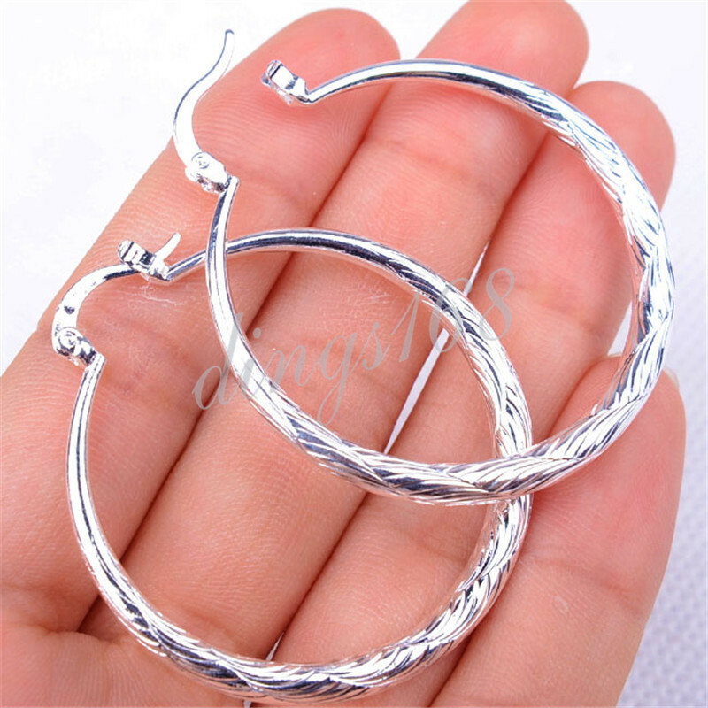 Women’s Classic 925 Sterling Silver 1.5inch Medium-Size Round Hoop Earrings H904