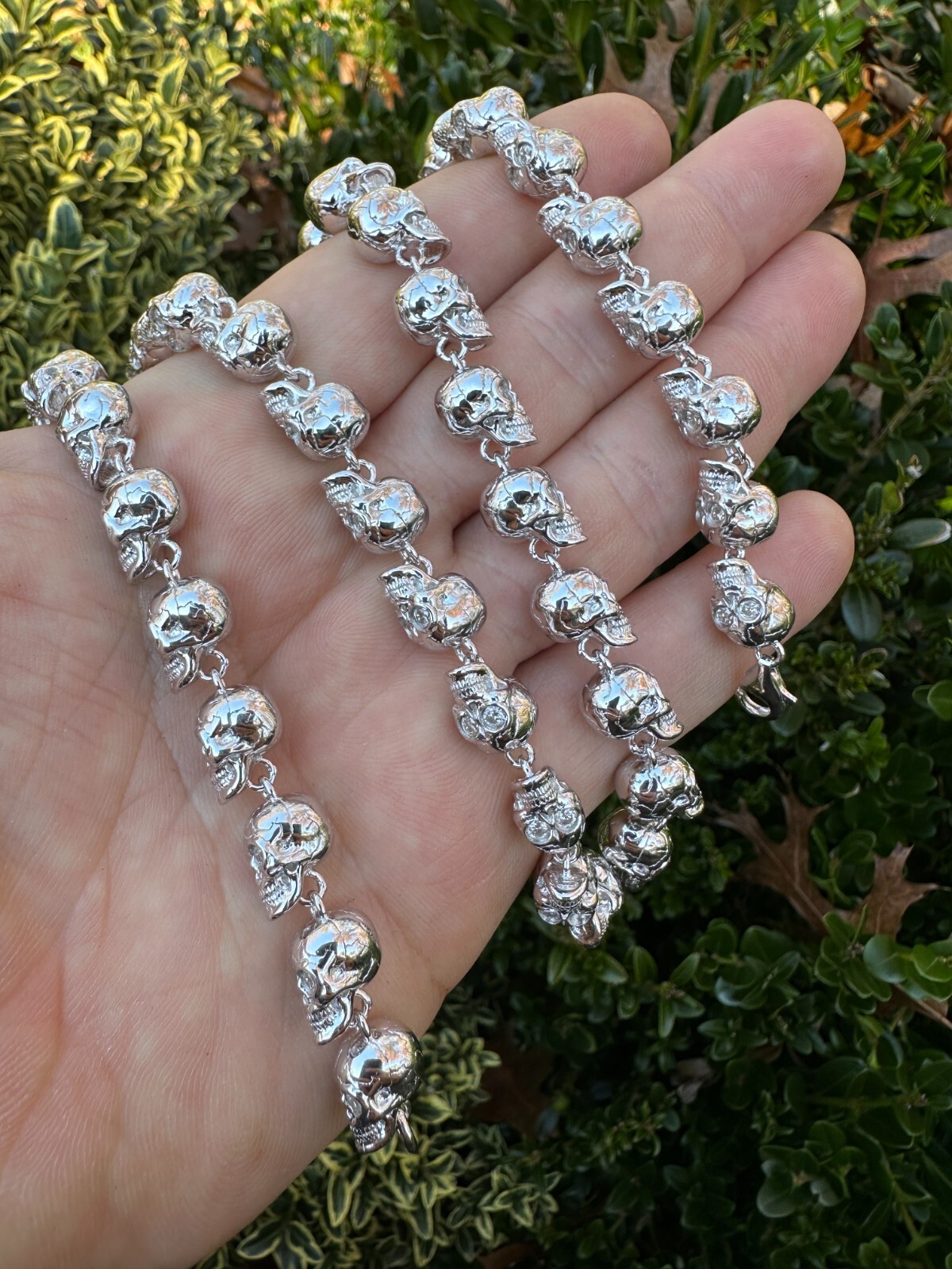 Custom Solid 925 Sterling Silver Skull Death Link Chain Necklace W. Moissanite