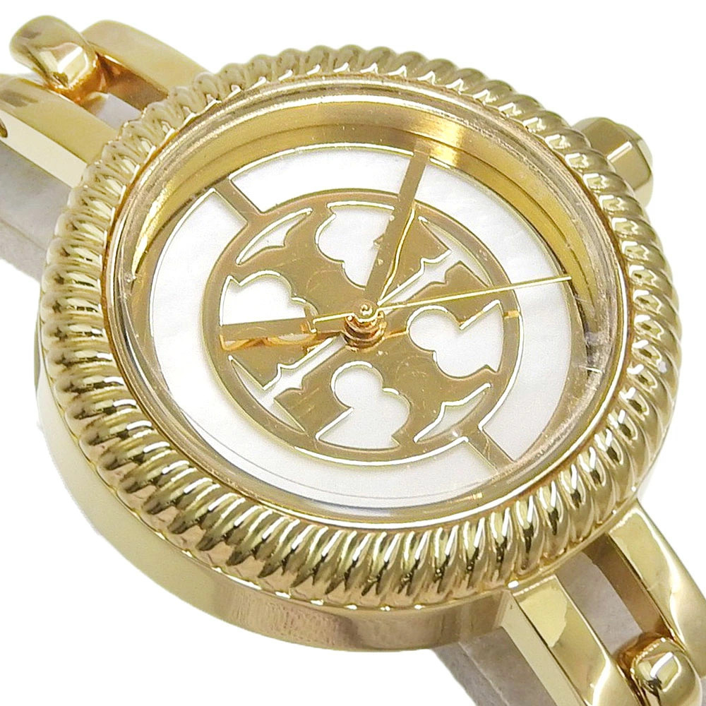 Tory Burch watch TBW4029 gold plated quartz analog white shell dial ladies used