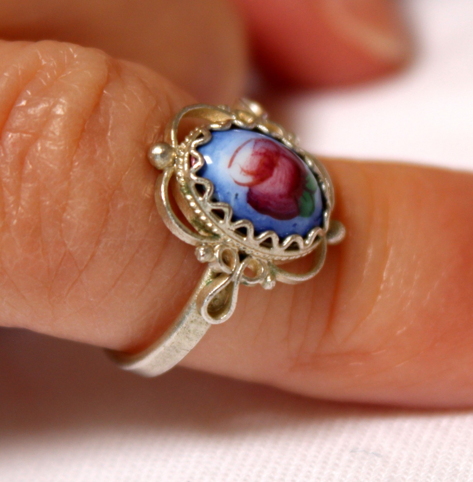 Vintage Russian Hand Painted Enamel Rings 4 Variation Finift Technique #7,12,87