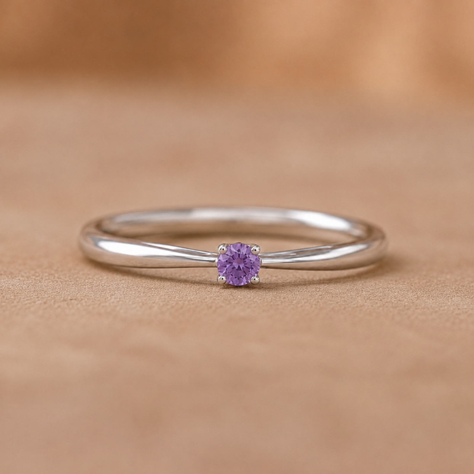 925 Sterling Silver Amethyst Solitaire Ring Dainty Minimalist Promise Engagement