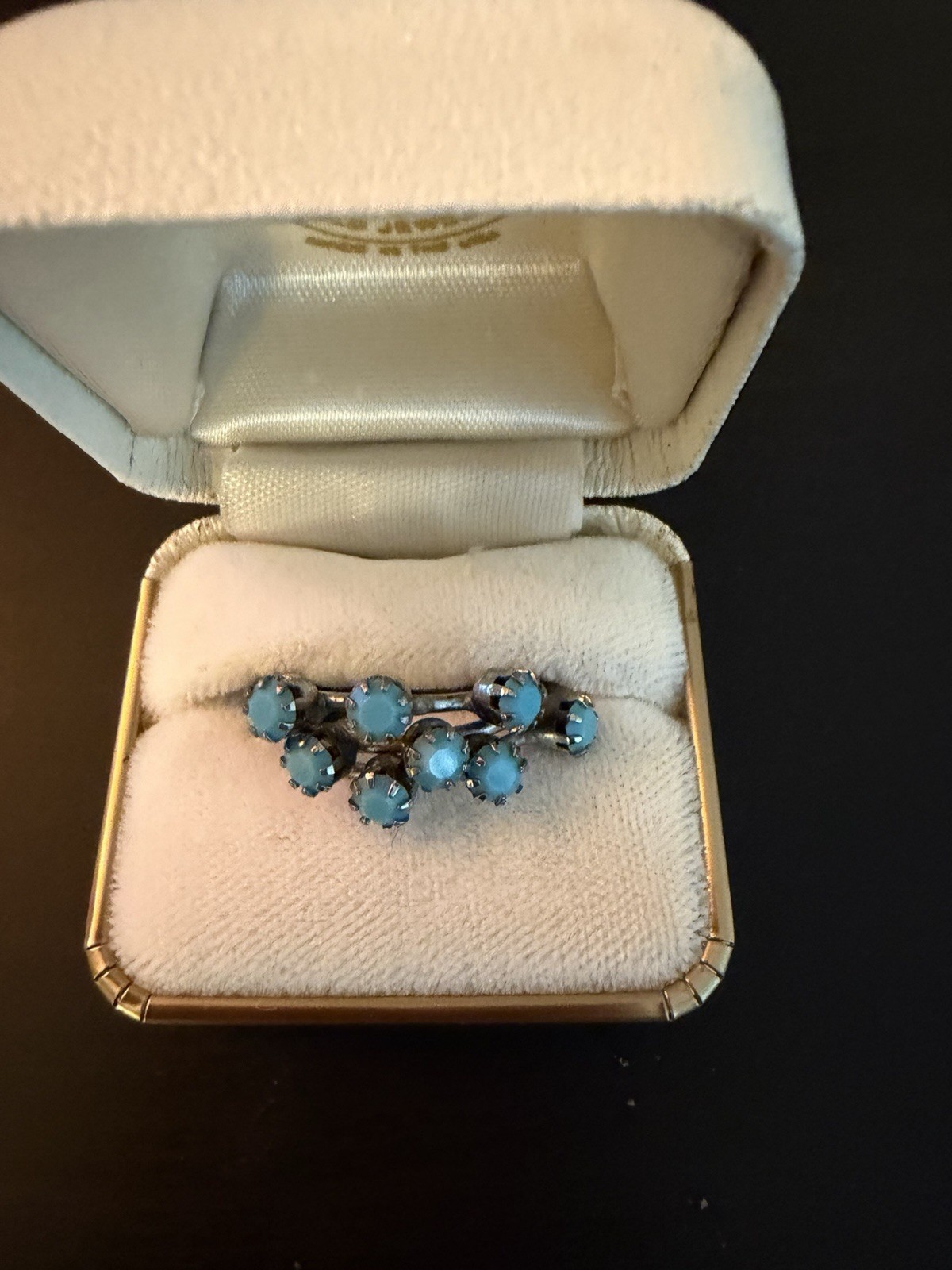 SILVERTONE STACKABLE BANDS CLUSTER OF TURQUOISE STONES RING SIZE 5
