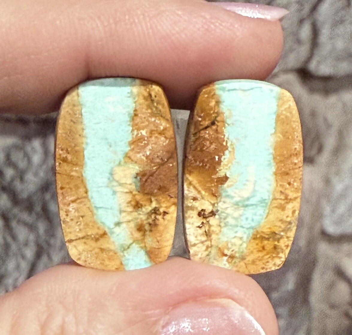 19.2ct 23.3×14.4×3.5mm Pair Of Fine Royston Turquoise Rectangle Cabochon Gems