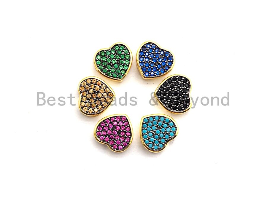 Mixed Color CZ Pave Heart Spacer Beads for Jewelry Making, 9x4mm – sku#E448