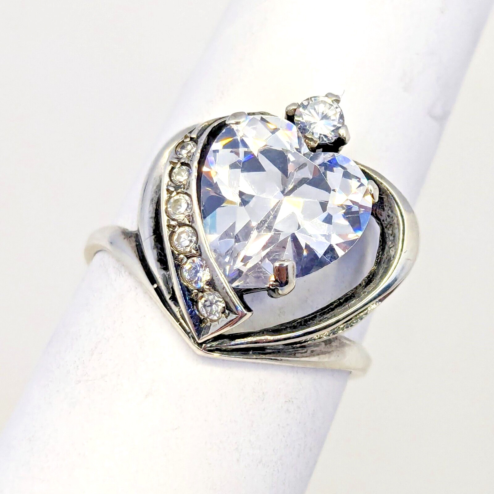 Vintage Luxury RING Silver 925 with Big Bright Stone -size: 8.5US (18mm)| UA #60
