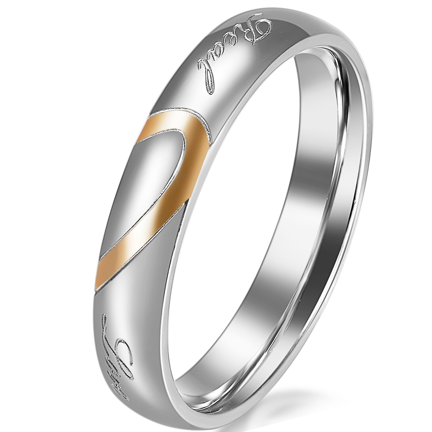 Couples Love Heart Puzzle Matching Stainless Steel Wedding Band Engagement Ring