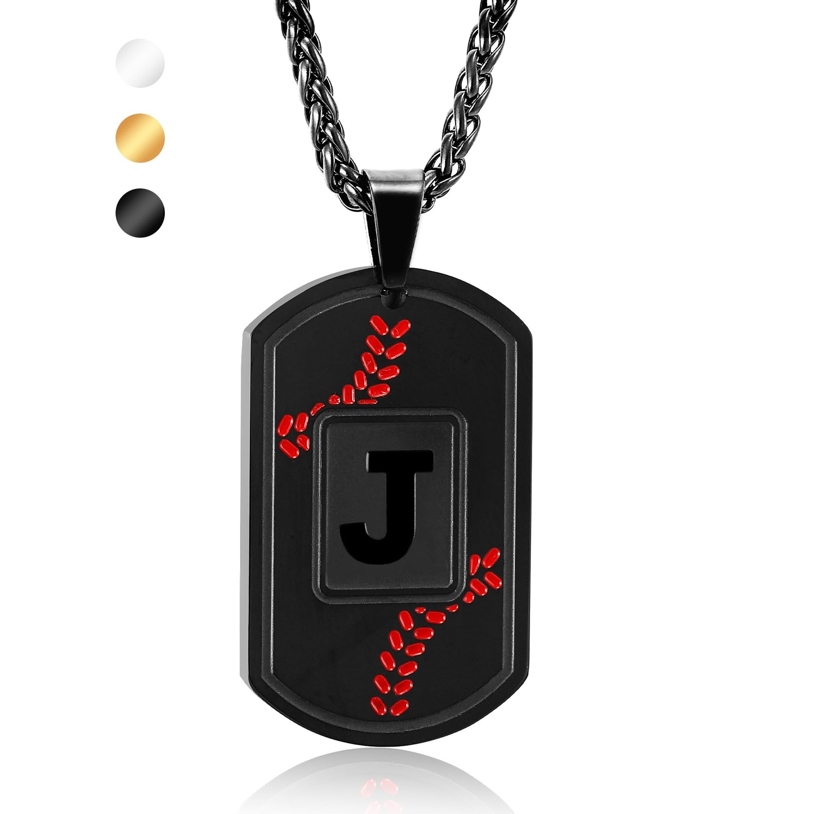 Baseball Initial Necklace for Men Dog Tag Stainless Steel Sliver/Black/Gold L…