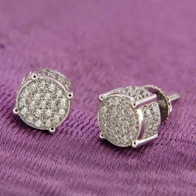 2Ct Round Cut Men’s Lab Created Diamond Stud Earrings 14k White Gold Plated