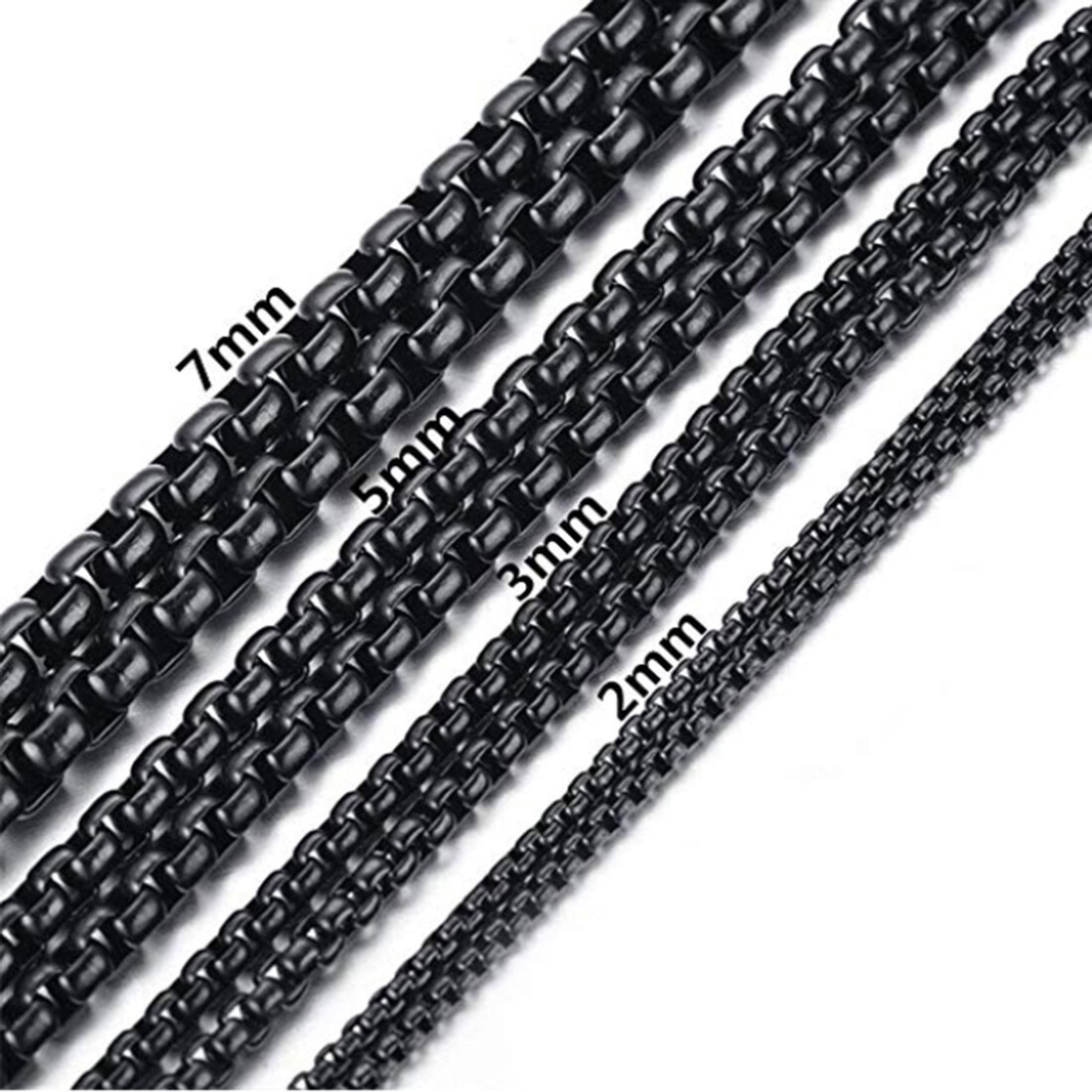 2-7MM Men’s Jewelry Stainless Steel Black Rolo Box Chain Necklace Gift 7-36″ Hot