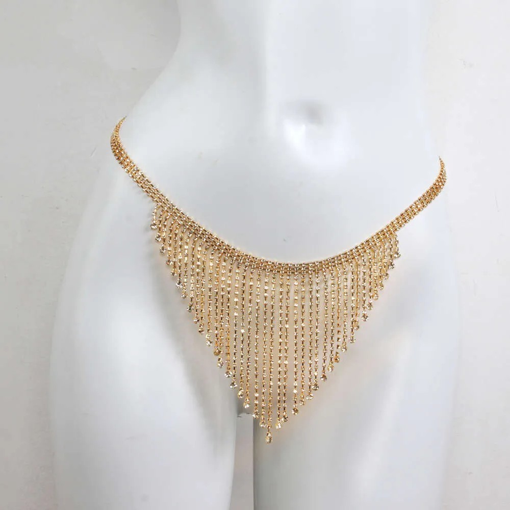 Gold Sexy Rhinestone Thong Belt Body Jewelry Lingerie Crystal Chain Skirt