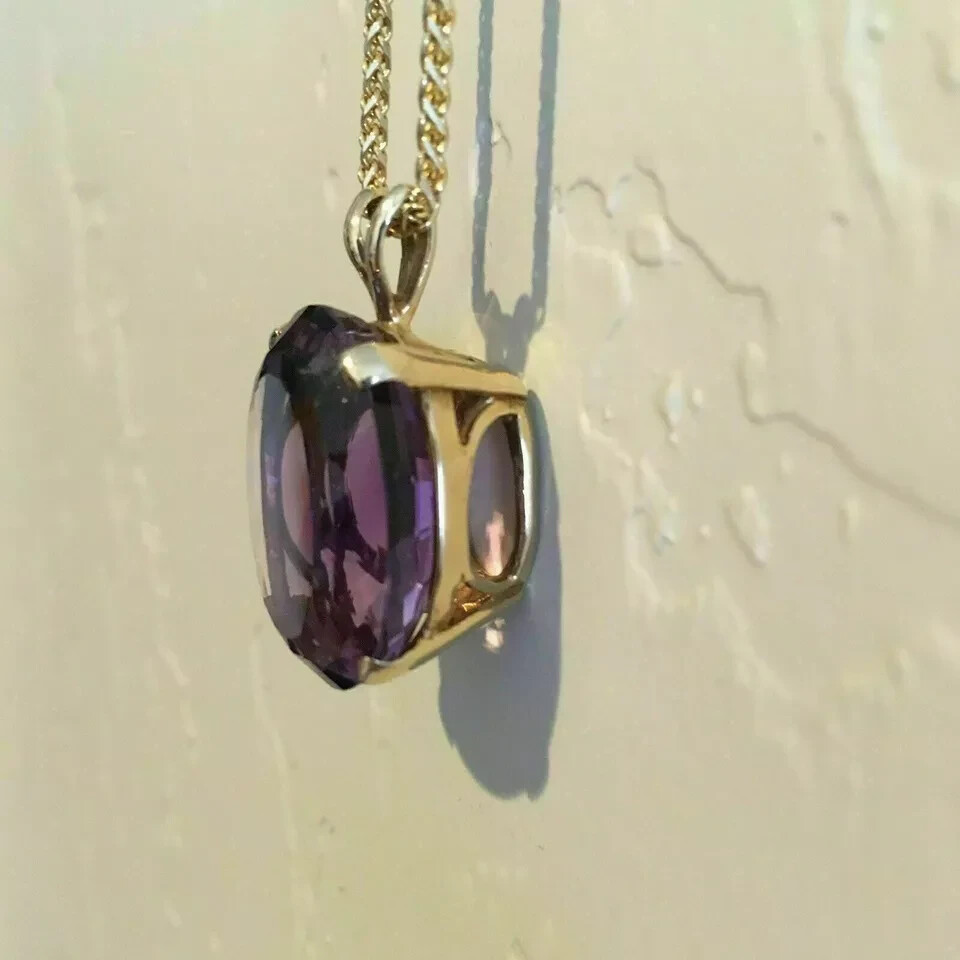 3.20Ct Oval Cut Amethyst Solitaire Pendant 14K Yellow Gold Finish Free 18″ Chain