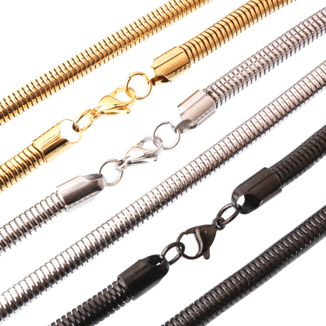 4.2/6mm Stainless Steel Cool Snake Round Chain Mens Womens Necklace Jewelry 24″