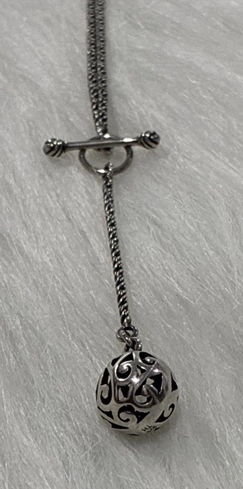 Silpada Oxidized Sterling Silver Lariat Necklace With Thai Filigree Ball 925 TH