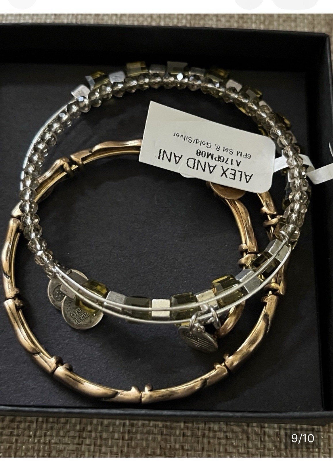 Alex and Ani 3pc Mixed Lot Charm Bangle & Wrap Bracelet Gold/Silver Green Beads