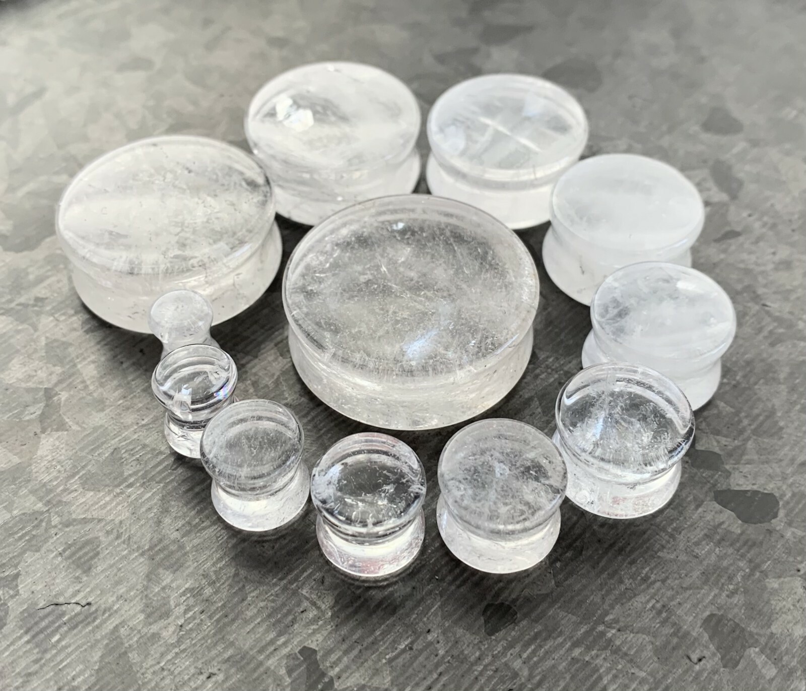 PAIR Clear Quartz Natural Stone Double Flare Plugs Organic Earlets Gauges