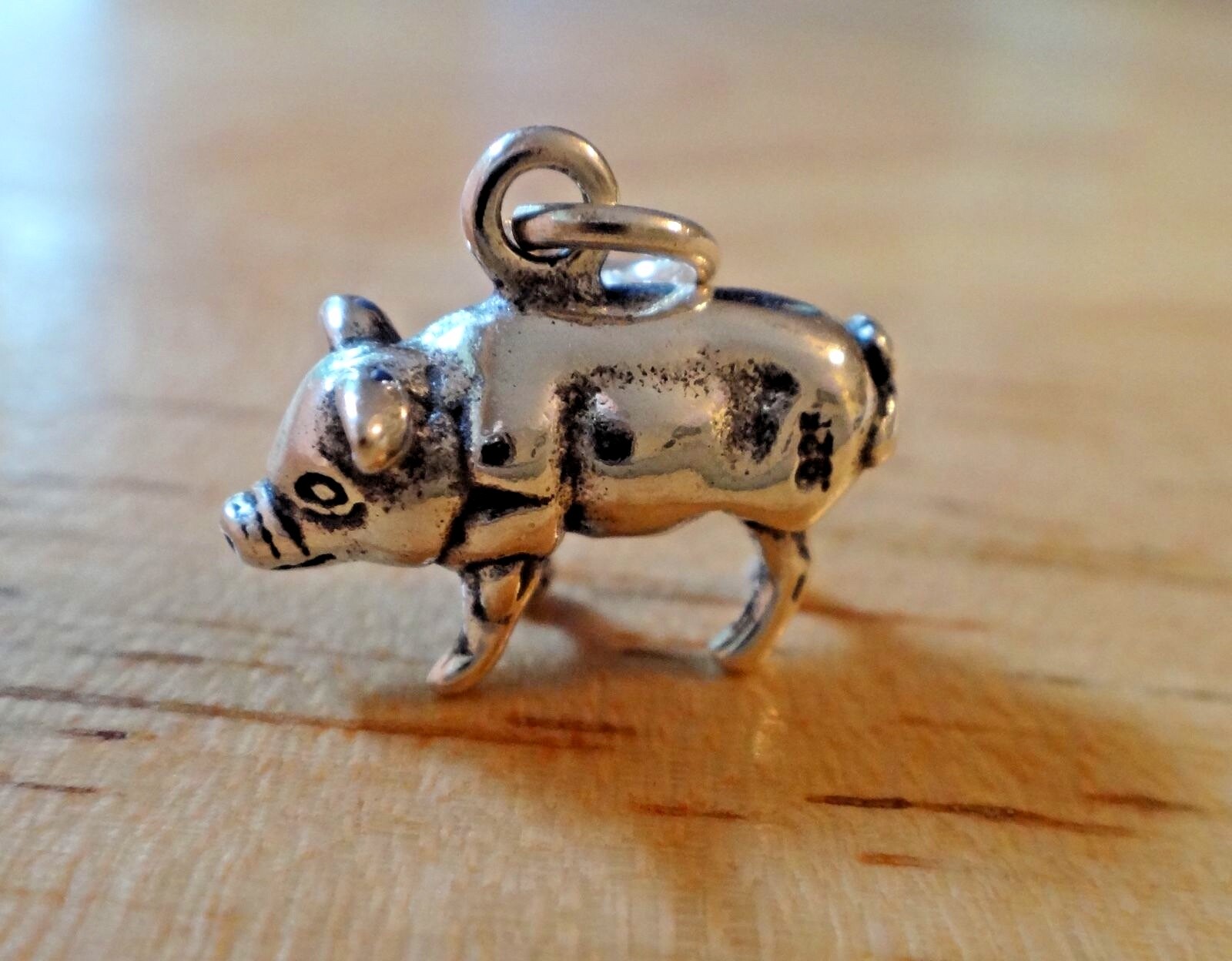 Sterling Silver 3D 12x15mm Solid Pig Farm Animal Charm