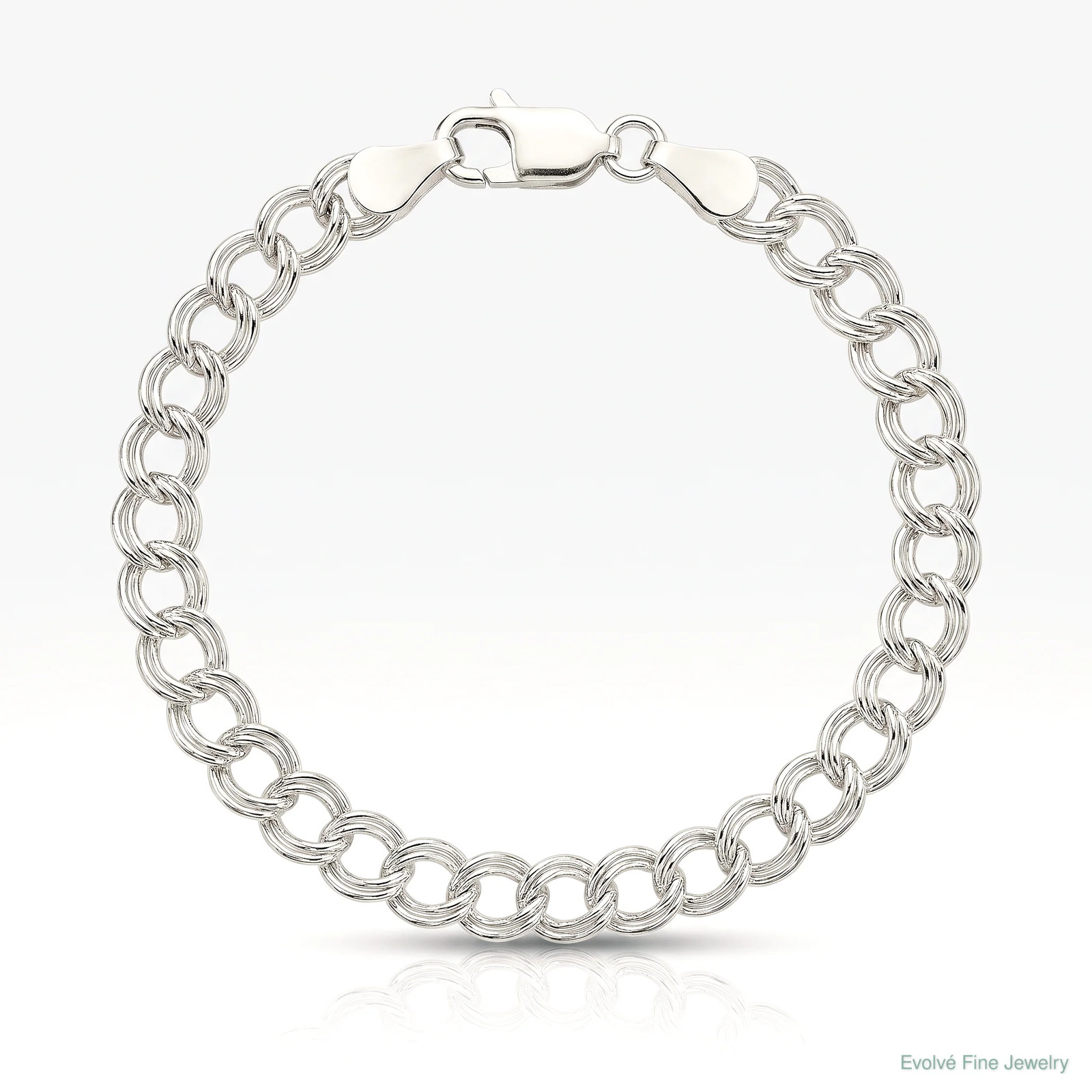 Sterling Silver 5.25mm Solid Double Link Charm Bracelet