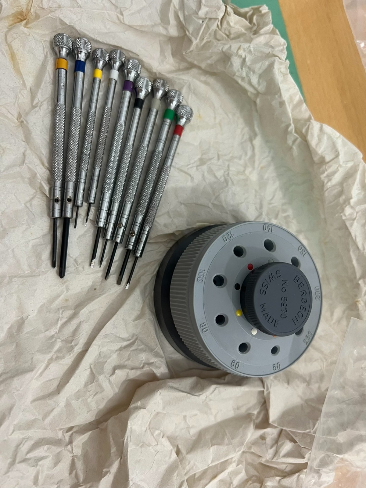 Bergeon 5970 Watchmaker Screwdrivers Set With Rotary Stand Swiss Made Box