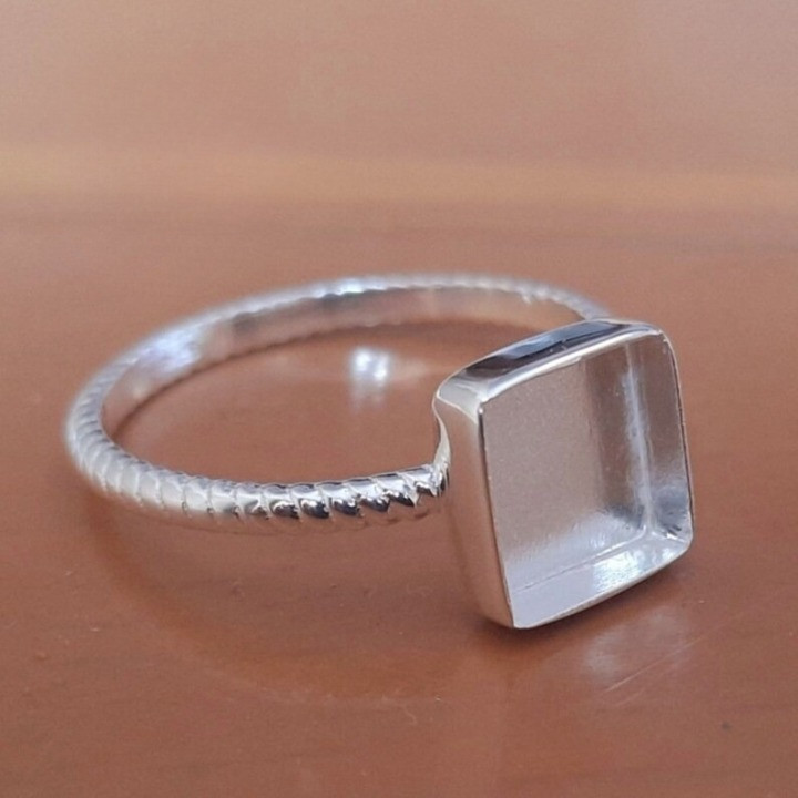 925 Sterling Silver 10mm Square Bezel Cup Ring Blank DIY Jewelry Setting Gift