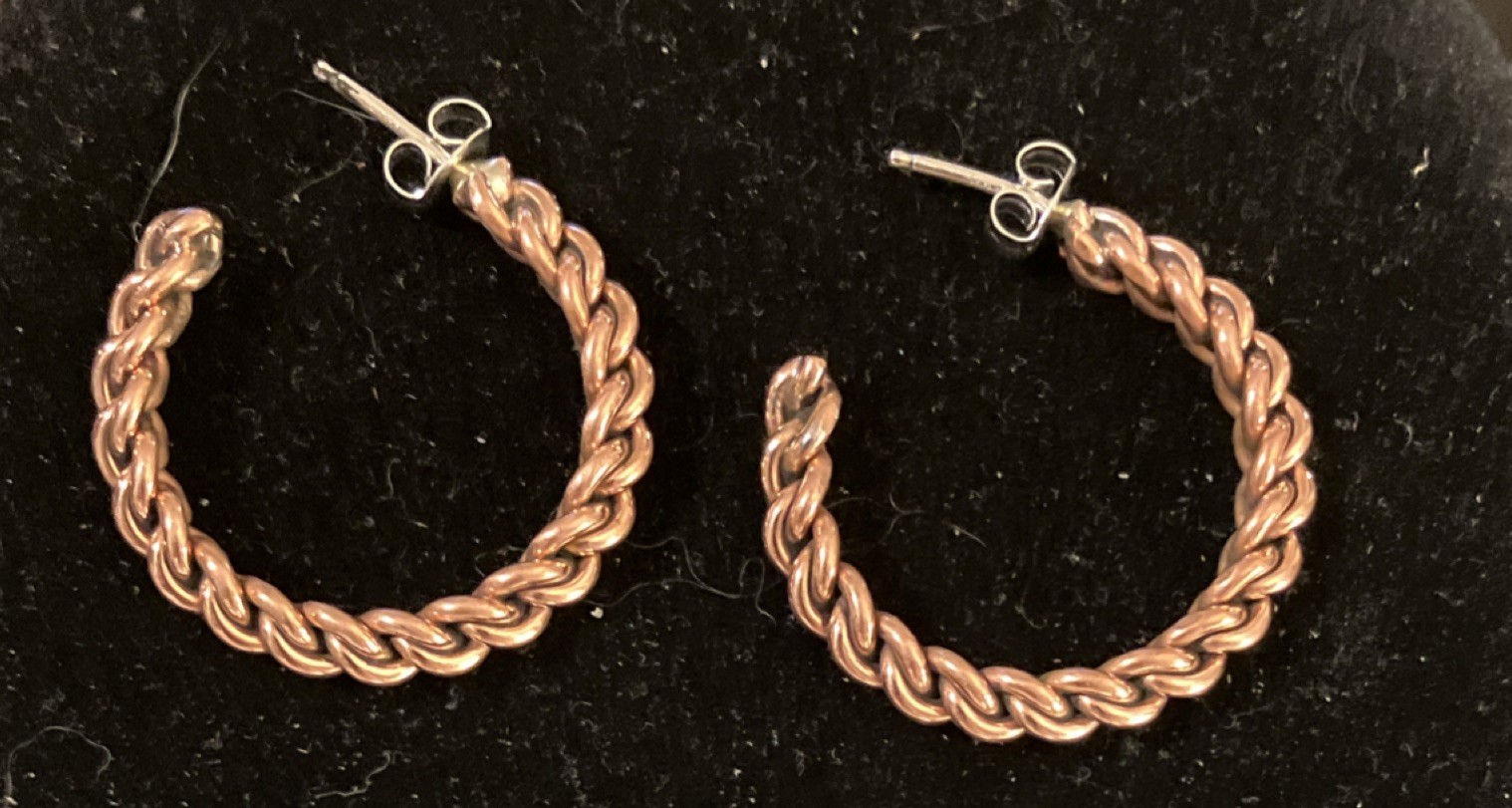 Twisted Wire Hoop Earrings, Copper Butterfly Closure, Round, 1.25”