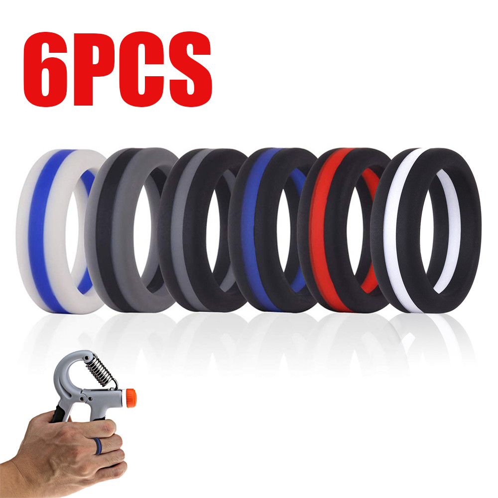 6Pcs Silicone Flexible Engagement Wedding Ring Men Women Rubber Band Sport Gym
