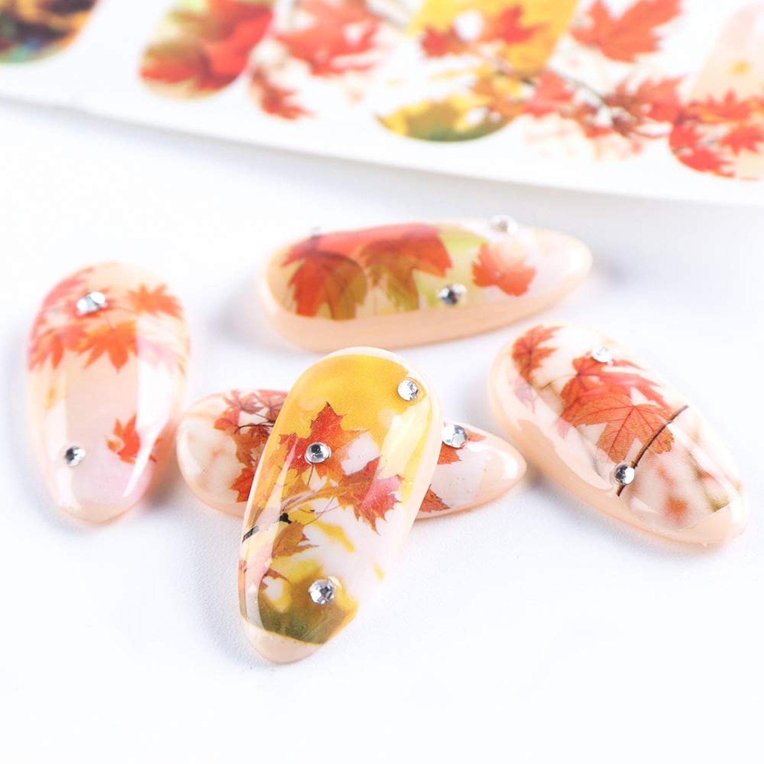 Fall Nail Stickers, 3D Self-Adhesive Autumn Nail Decals Maple Leaf Nail Art D…
