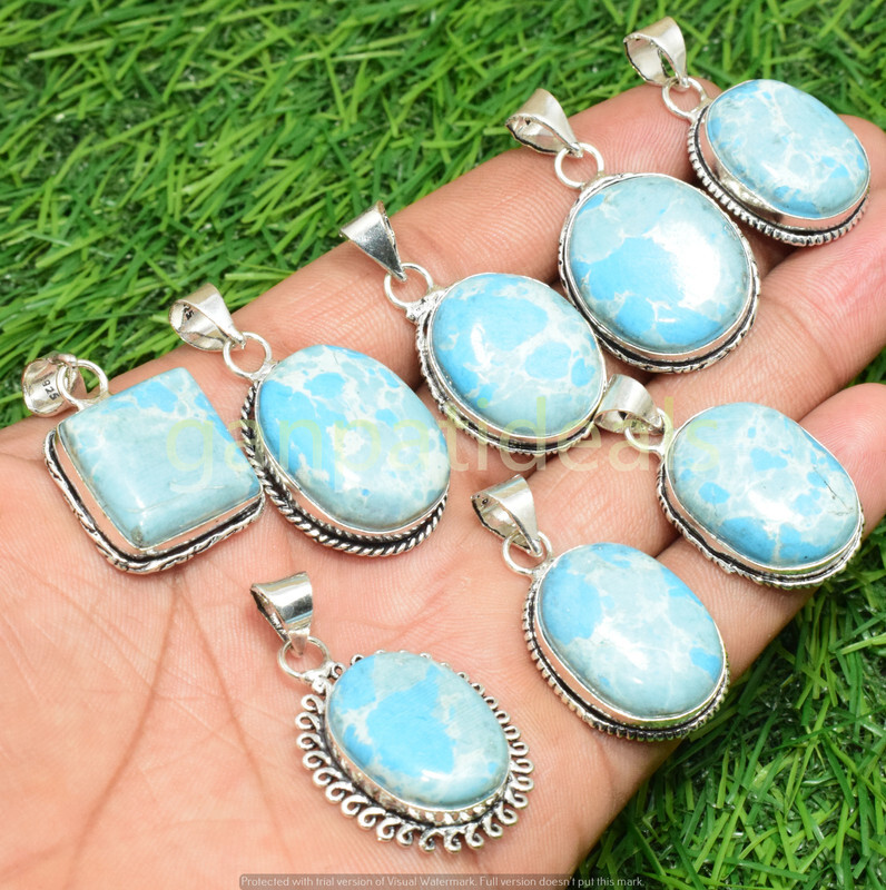 Larimar Gemstone Pendant 925 Silver Plated Wholesale 5pcs Jewelry Lots