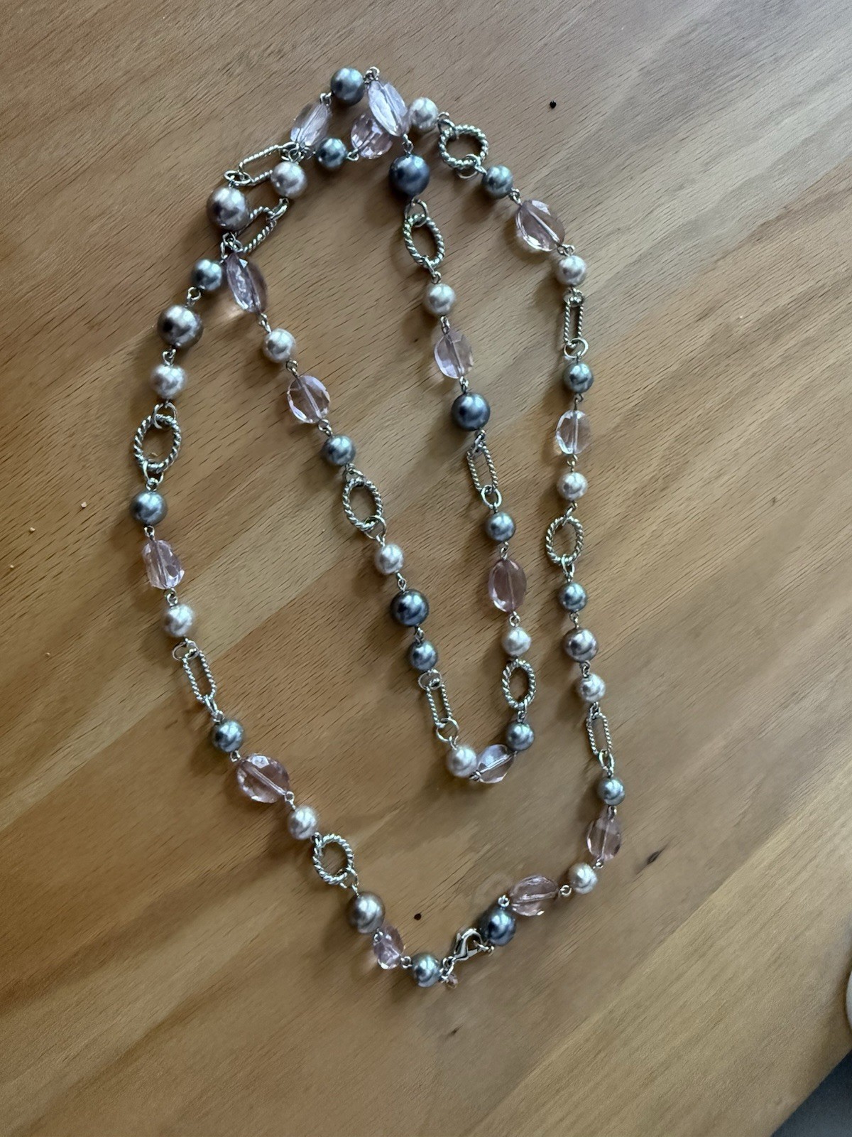 Premier Designs necklace. Silver , gray and dark pink faux pearls. New