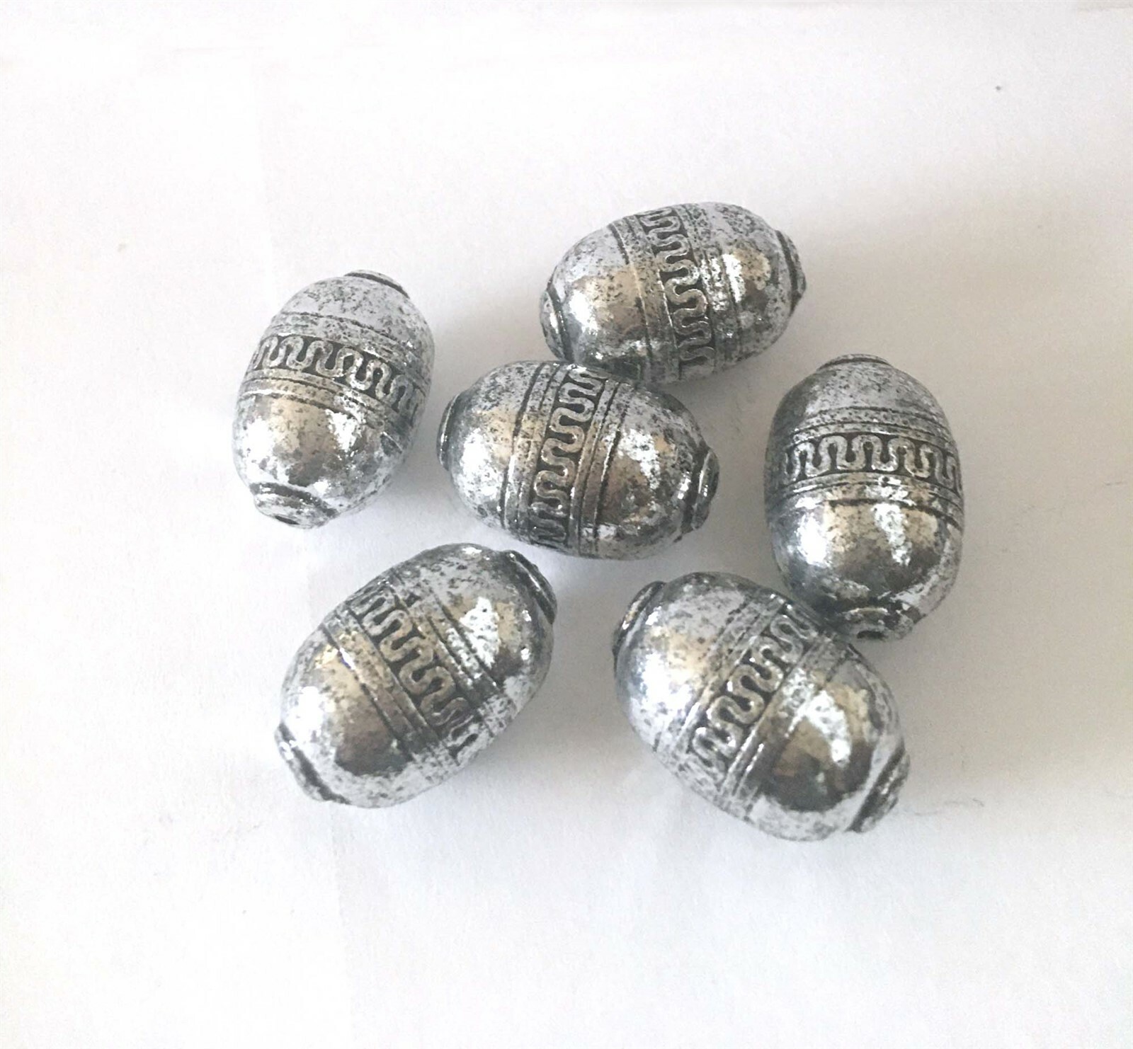 6 Large Barrel Acrylic Antique Silver Metal Plated Craft Beads 28x18mm