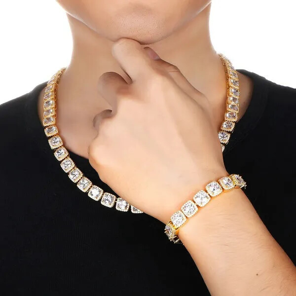 Hip Hop Iced Simulated Diamond 8.5″ Bracelet 18″ 20″ 24″ Tennis Chain Necklace