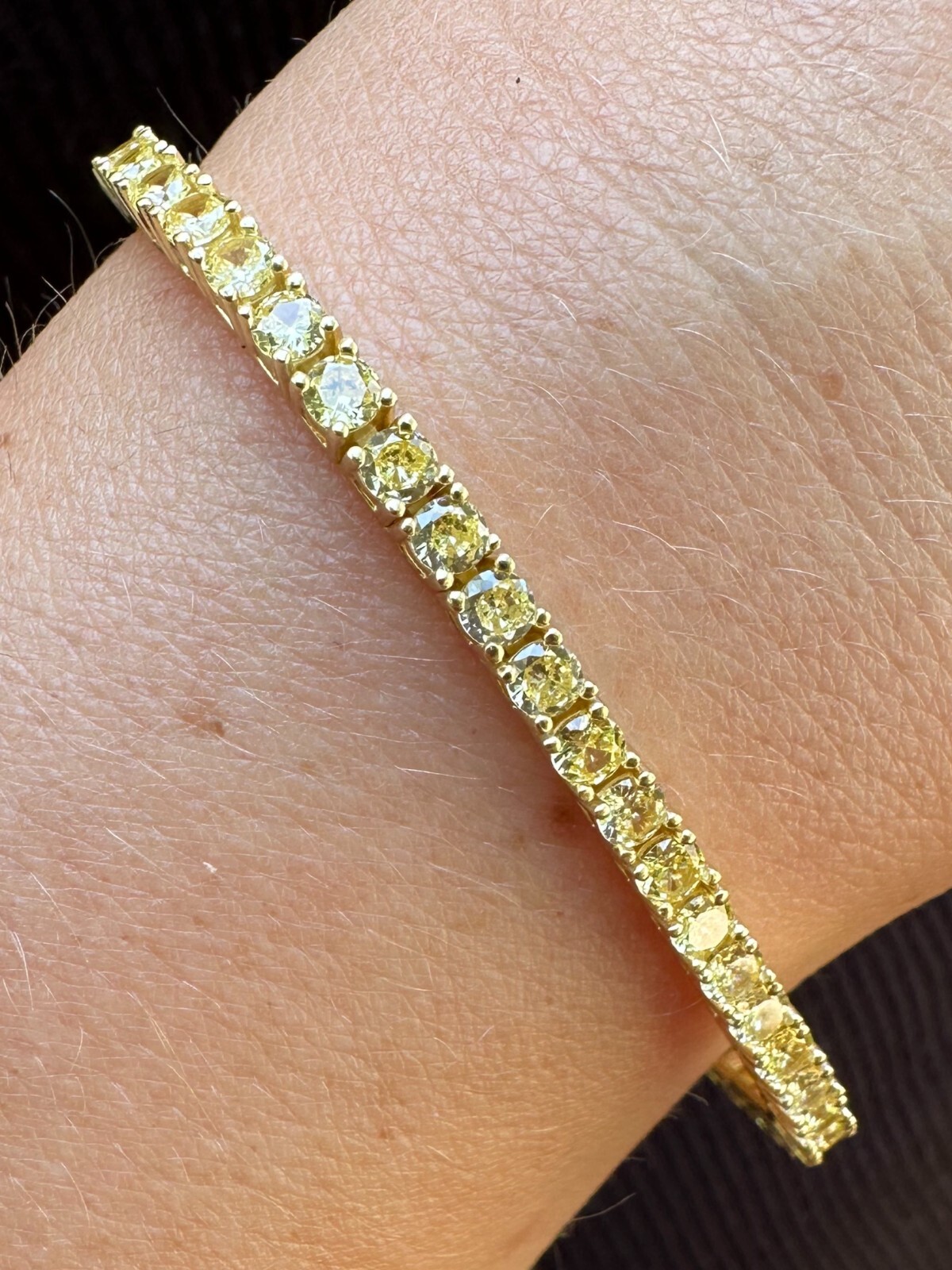 3mm Canary Yellow CZ Tennis Bracelet Real 925 Sterling Silver 14k Gold Plated