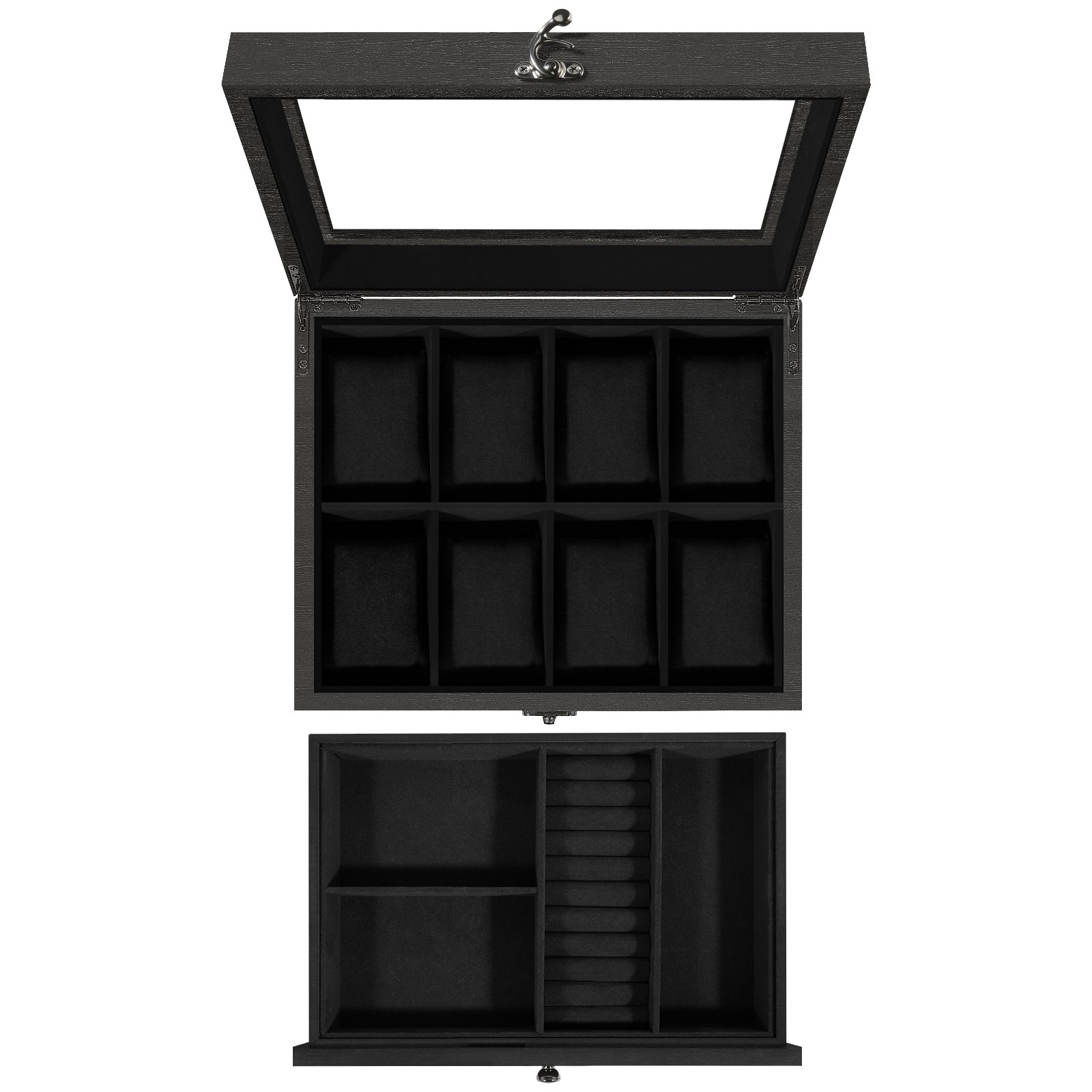 8 Slots Watch Box Solid Wood Watch Case Glass Lid Jewelry Storage Display Case