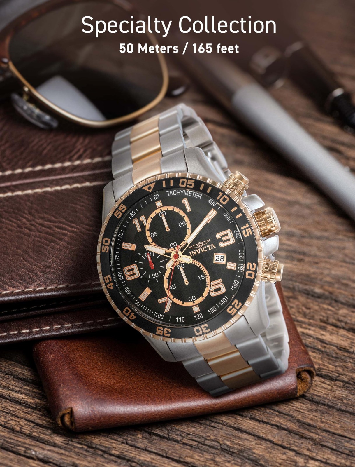 Invicta Men’s 14877 Specialty Chronograph Black Textured Dial Two Tone Stainless