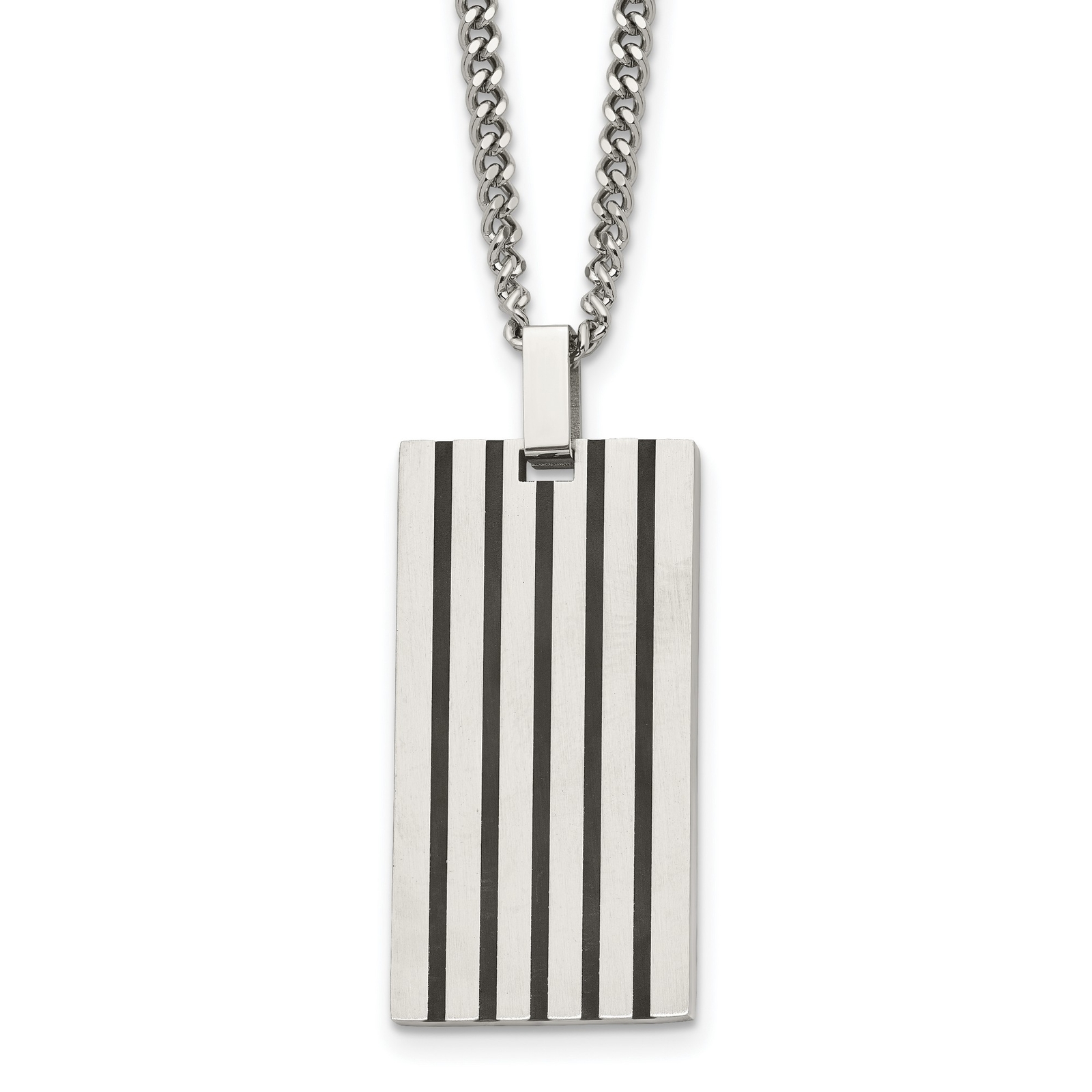 Stainless Steel Brushed Black Rubber Dog Tag Necklace