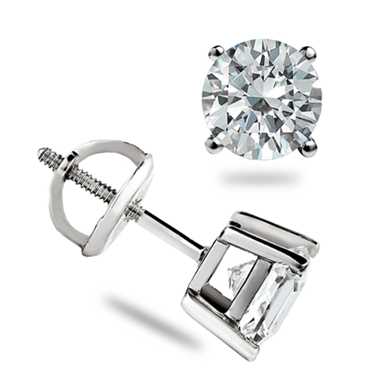 .55 Ct Brilliant Round Cut GRA Moissanite Studs 14K White Gold Screw back Gift