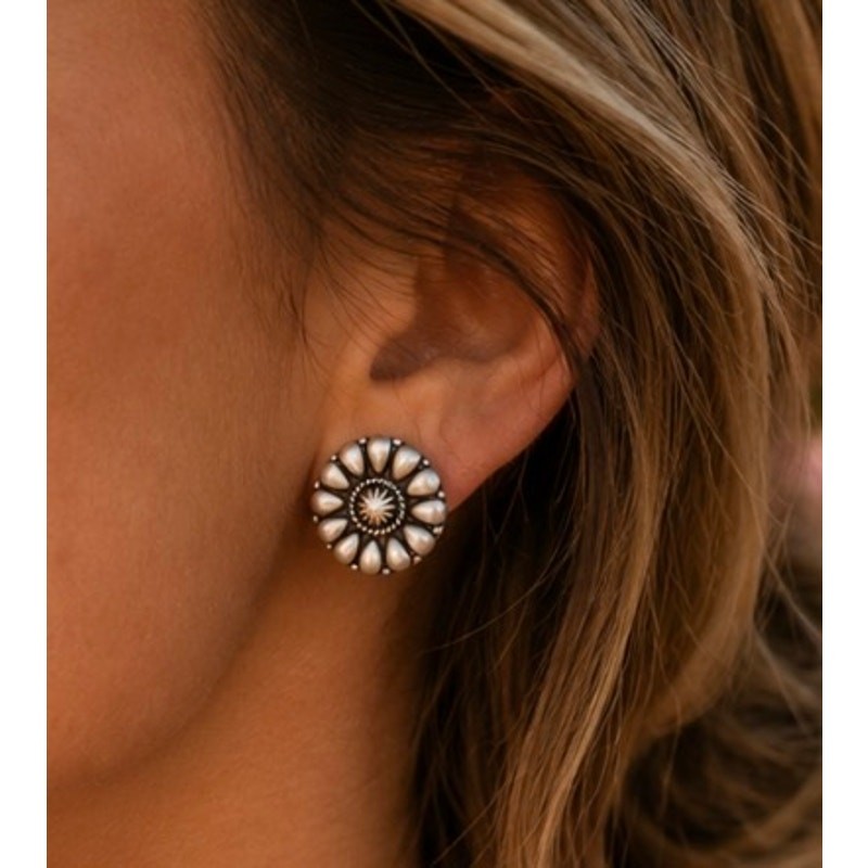 Sterling Silver Concho Design Southwestern Post Earings