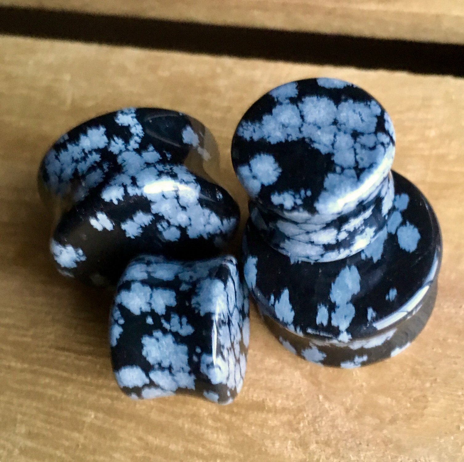PAIR Snowflake Obsidian Stone Plugs Gauges – 3mm (8g) to 25mm (1.5″) available!
