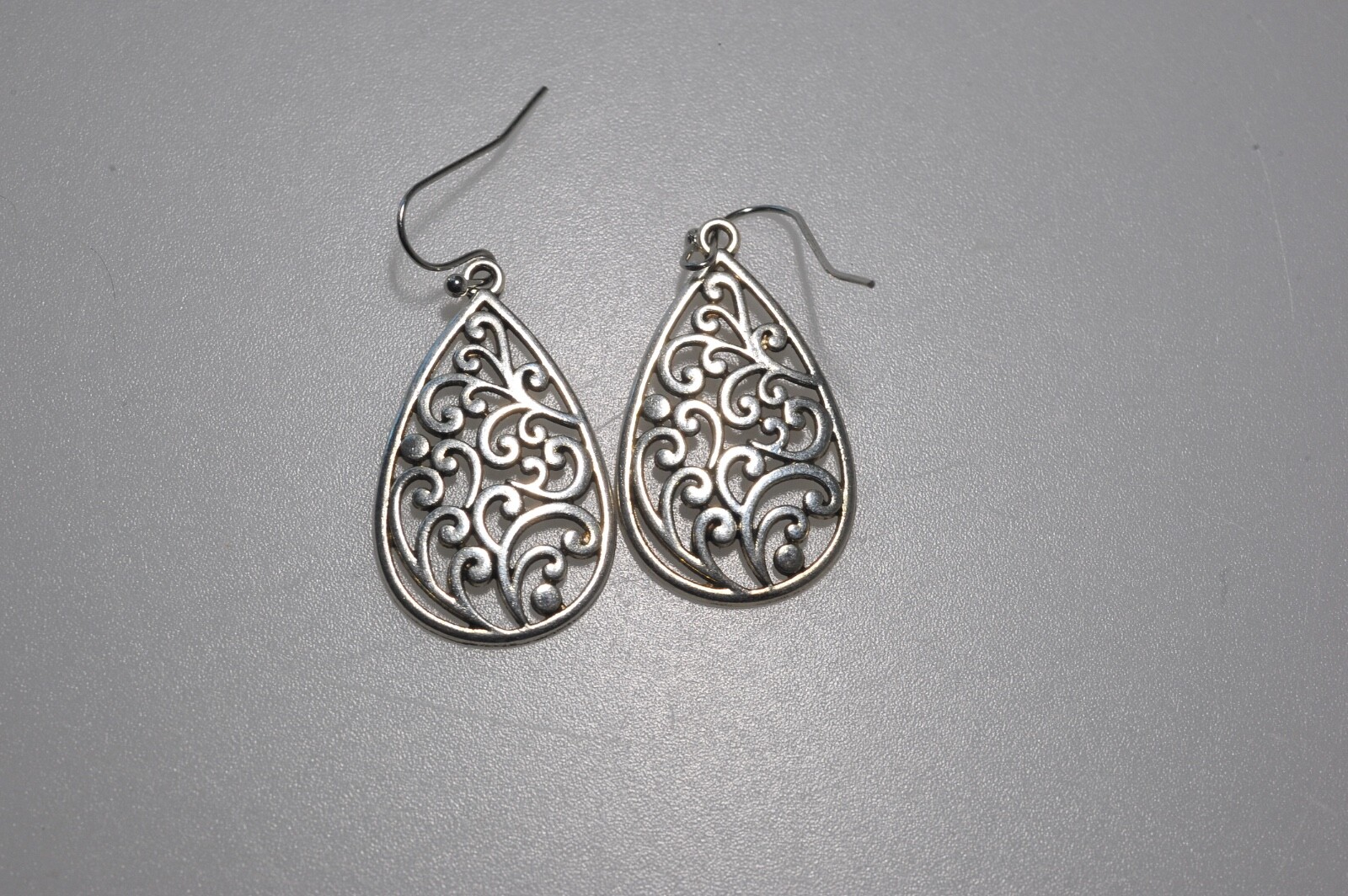 LOT Pierced Earrings Dangle Drop Silver Tone scroll hoop wire MN10