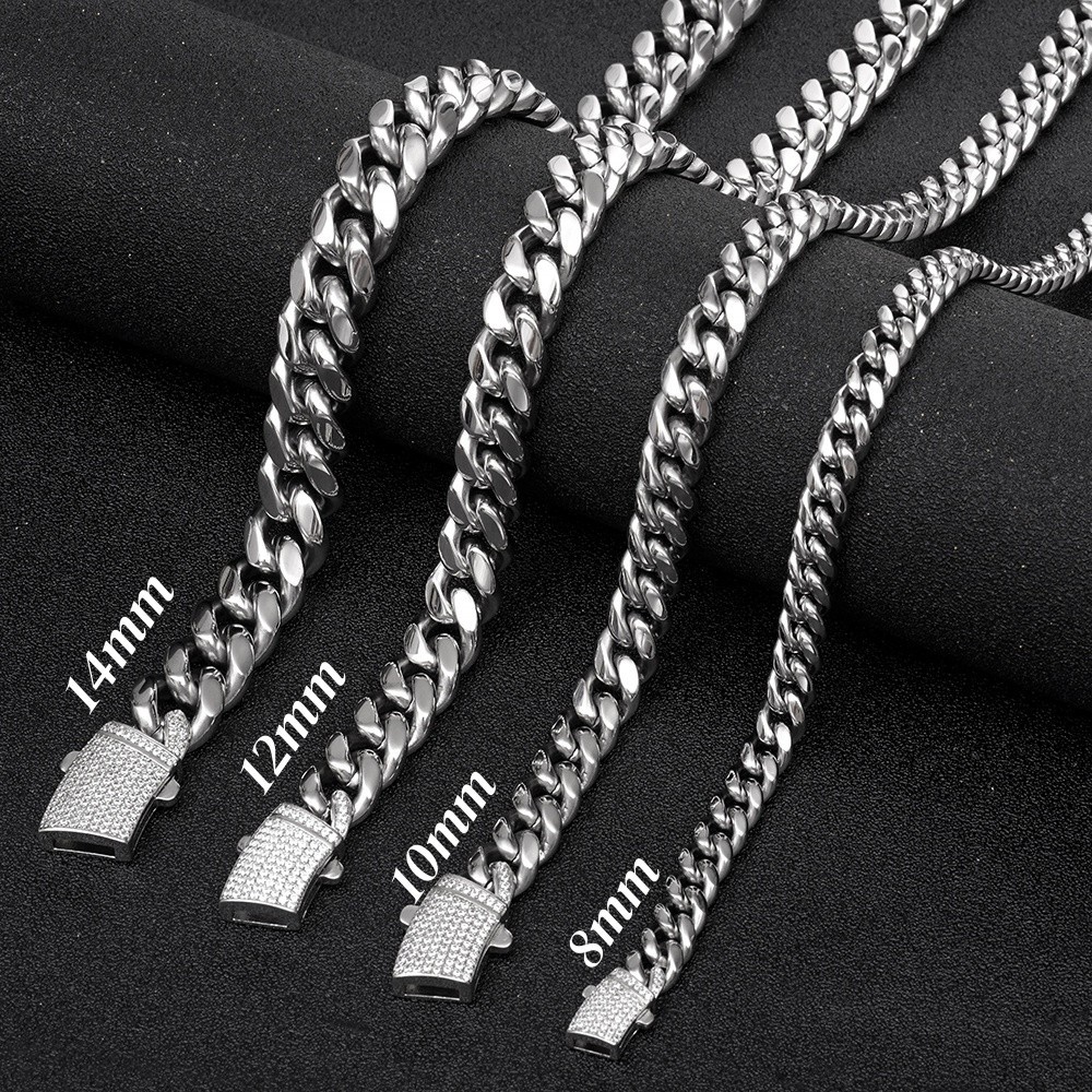 Miami Cuban Link Chain Necklace Bracelet 18k Gold Plated Stainless Steel 8-14mm