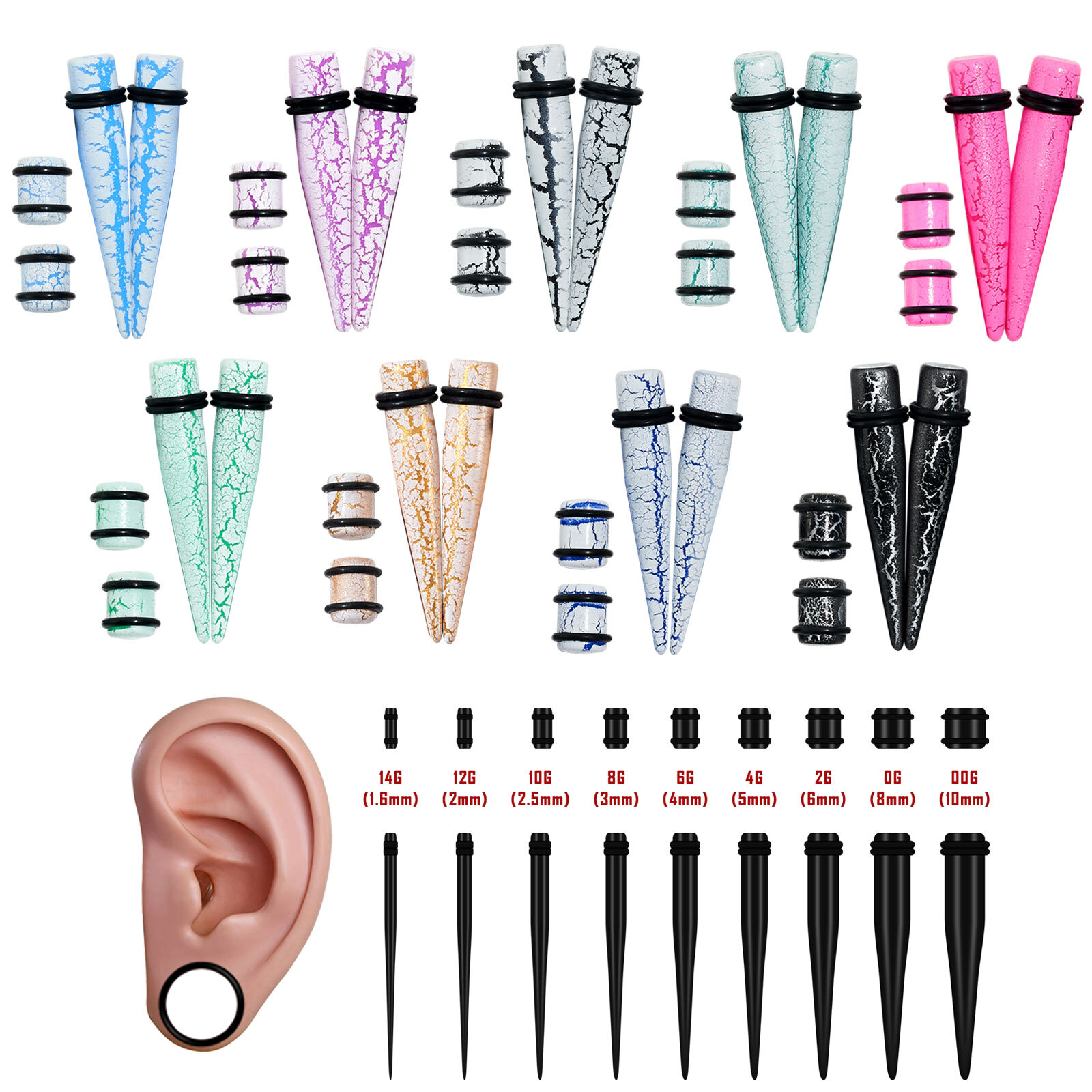 36Pcs 14G-00G Ear Stretching Kit Acrylic Tapers Plugs Tunnels Ear Expander Set