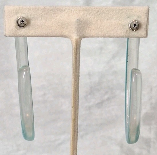 VTG 80’s Teal & Clear Smooth Thick Tube Acrylic Resin Oval Hoop Pierced Earrings